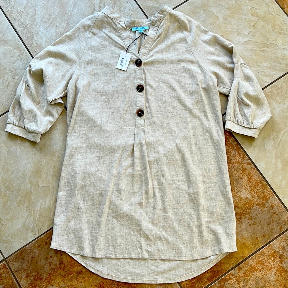 She + Sky Nude Linen Shirt Dress